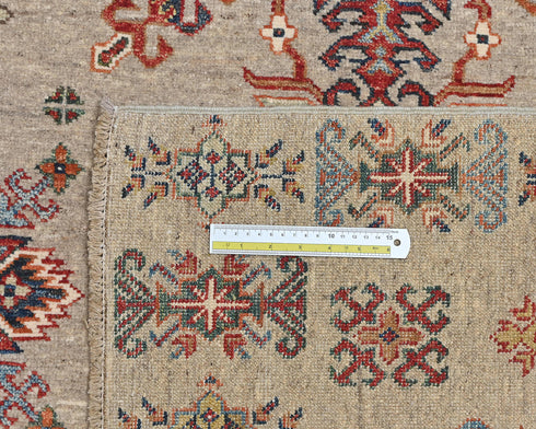5x8 Natural Brown Kazak Afghan Hand Knotted Geometric Wool Area Rug