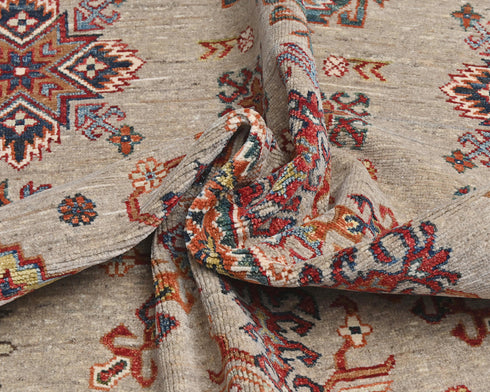 5x8 Natural Brown Kazak Afghan Hand Knotted Geometric Wool Area Rug