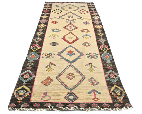 12 Feet Moroccan Beige Hand Woven Wool Runner Rug