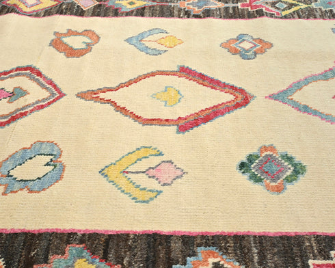 12 Feet Moroccan Beige Hand Woven Wool Runner Rug