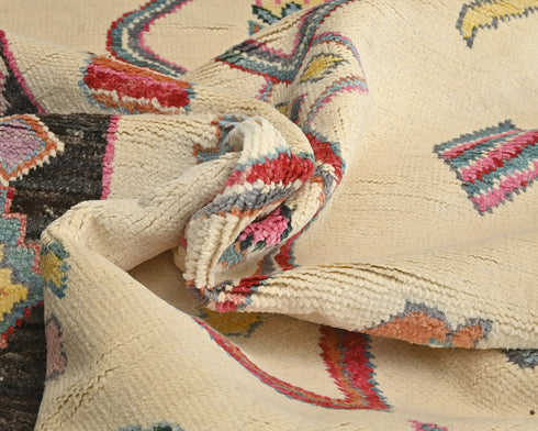 12 Feet Moroccan Beige Hand Woven Wool Runner Rug