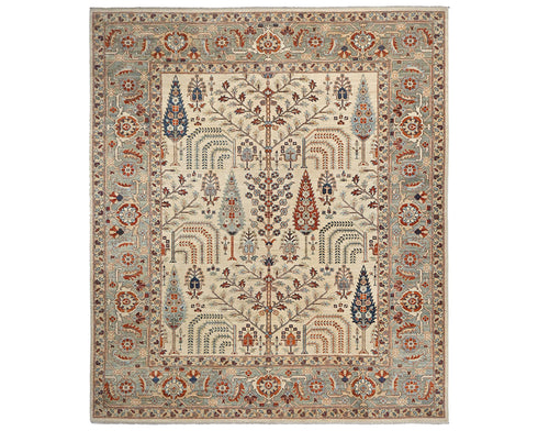 8x10 Beige Khurgeen Afghan Hand Knotted Wool Area Rug