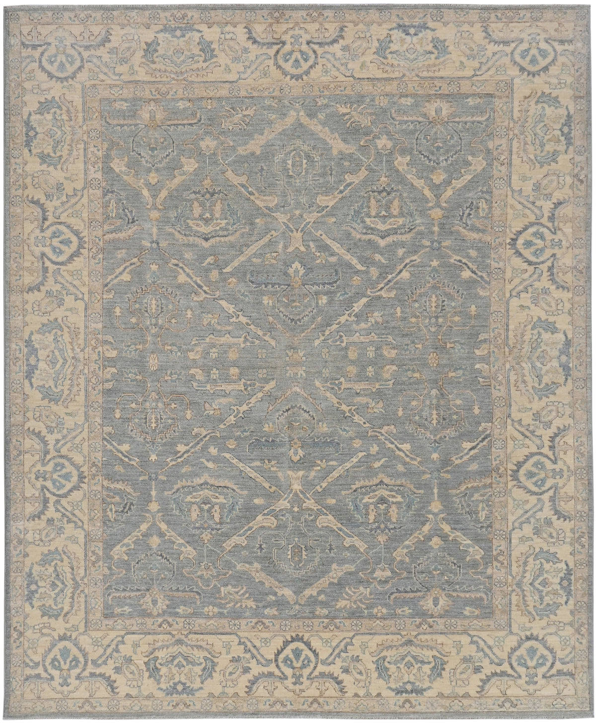 8x10 Gray Beige Chobi Afghan Hand Knotted Traditional Wool Area Rug