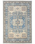5x7 Ft Kazak Beige Blue Afghan Hand Knotted Geometric Wool Area Rug
