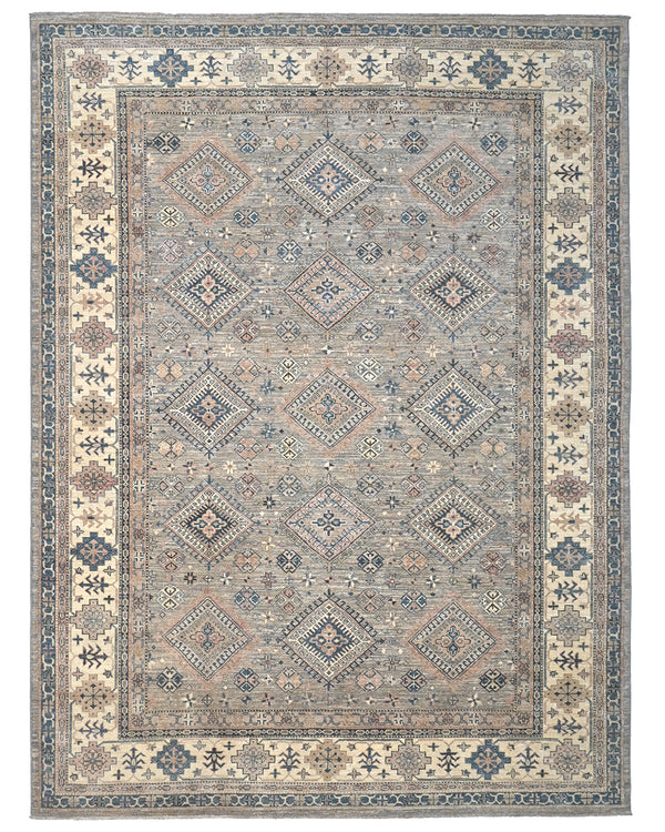 8x10 Kazak Gray Afghan Handmade Geometric Wool Area Rug