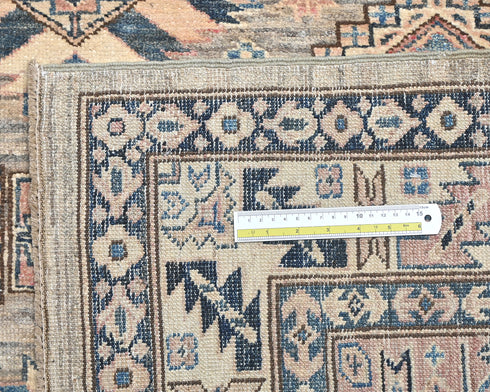 8x11 Ft Brown Gray Kazak Afghan Hand Knotted Geometric Wool Area Rug