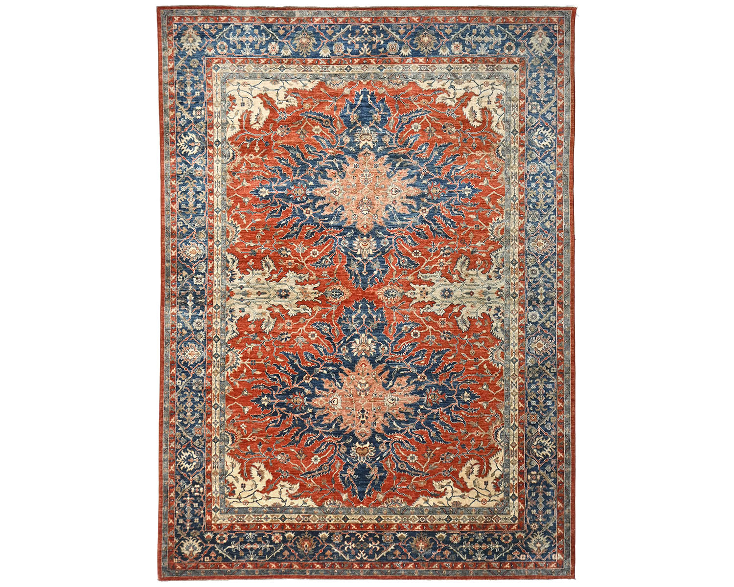 9x12 Rust Blue Aryana Afghan Hand Knotted Veg Dye Wool Area Rug