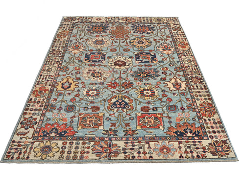 5x7 Blue Aryana Afghan Hand Knotted Veg Dye Wool Area Rug