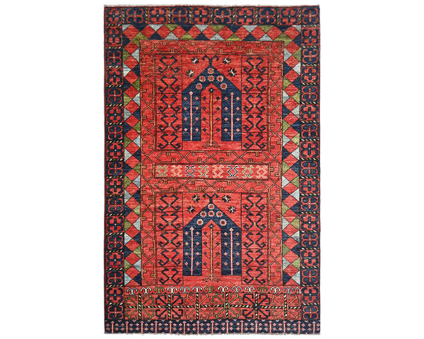 4x6 Rust Ersari Afghan Hand Knotted Veg Dye Wool Area Rug