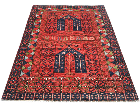 4x6 Rust Ersari Afghan Hand Knotted Veg Dye Wool Area Rug