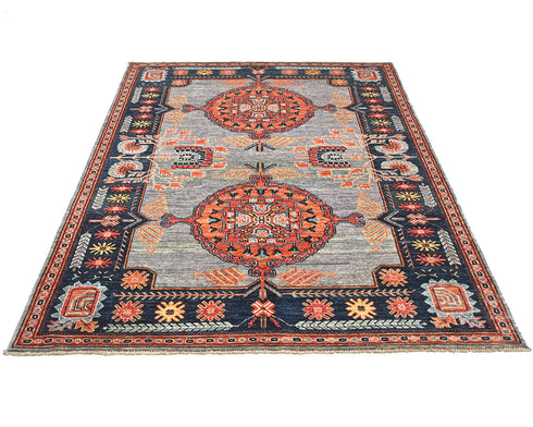 5x7 Gray Rust Ersari Afghan Hand Knotted Veg Dye Wool Area Rug