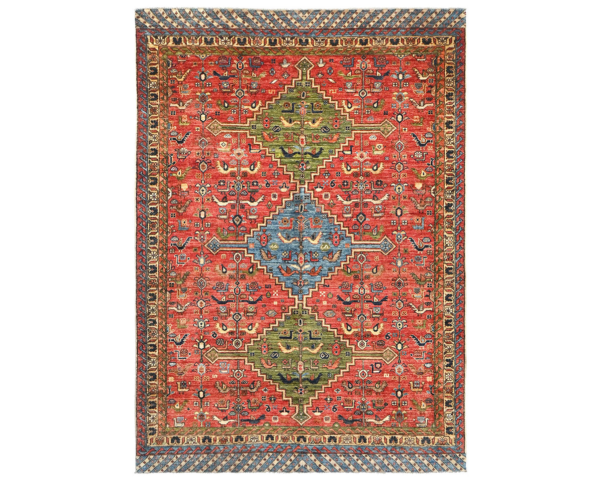 Alfombra afgana Ersari de lana teñida con vegetales, anudada a mano, color rojo óxido, 6 x 8