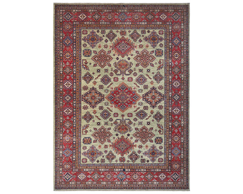 8x10 Kazak Afghan Hand Knotted Geometric Wool Area Rug