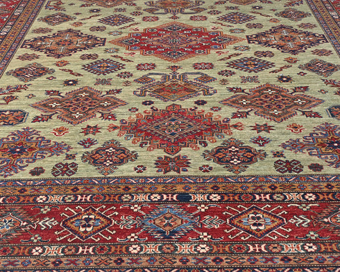 8x10 Kazak Afghan Hand Knotted Geometric Wool Area Rug