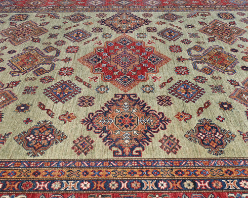 8x10 Kazak Afghan Hand Knotted Geometric Wool Area Rug