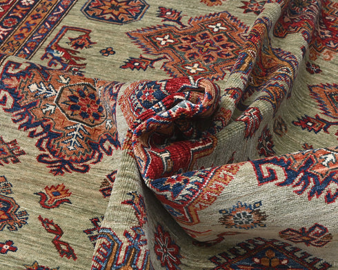 8x10 Kazak Afghan Hand Knotted Geometric Wool Area Rug