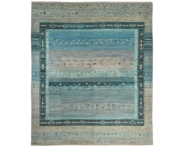 8x10 Blue Green Khurgeen Afghan Hand Knotted Wool Area Rug