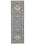 8 Feet Gray Kazak Afghan Hand Knotted Geometric Wool Runner Rug