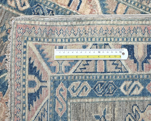 8 Feet Gray Kazak Afghan Hand Knotted Geometric Wool Runner Rug