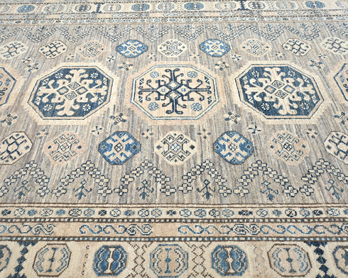 5x7 Kazak Gray Blue Afghan Hand Knotted Geometric Wool Area Rug