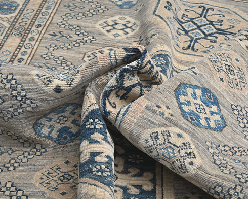 5x7 Kazak Gray Blue Afghan Hand Knotted Geometric Wool Area Rug