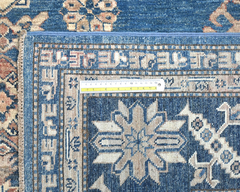 8x10 Blue Kazak Afghan Hand Knotted Geometric Wool Area Rug
