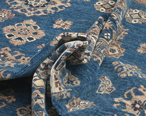 8x10 Blue Kazak Afghan Hand Knotted Geometric Wool Area Rug