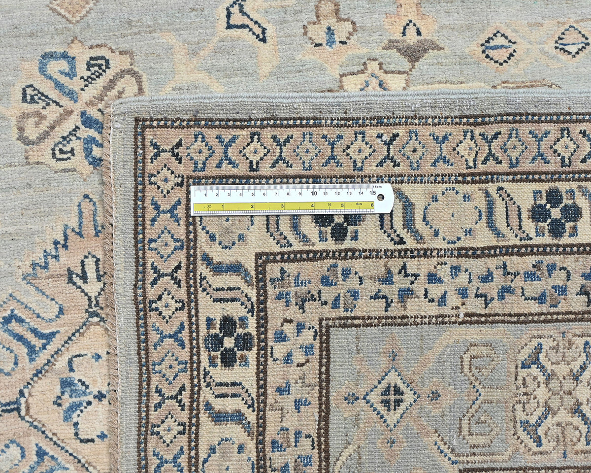 9x12 Gray Kazak Afghan Hand Knotted Geometric Wool Area Rug