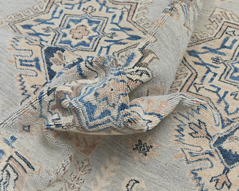 9x12 Gray Kazak Afghan Hand Knotted Geometric Wool Area Rug