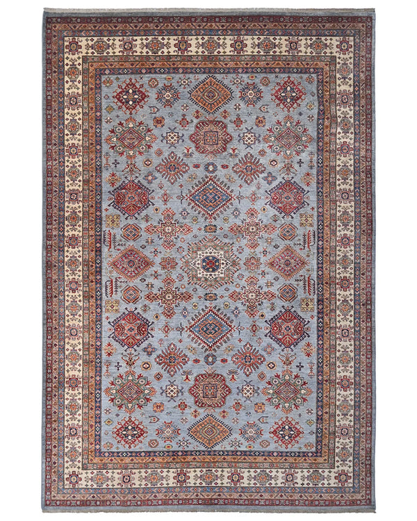 9x12 Gray Kazak Afghan Hand Knotted Geometric Wool Area Rug