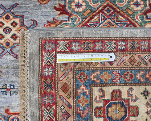 9x12 Gray Kazak Afghan Hand Knotted Geometric Wool Area Rug