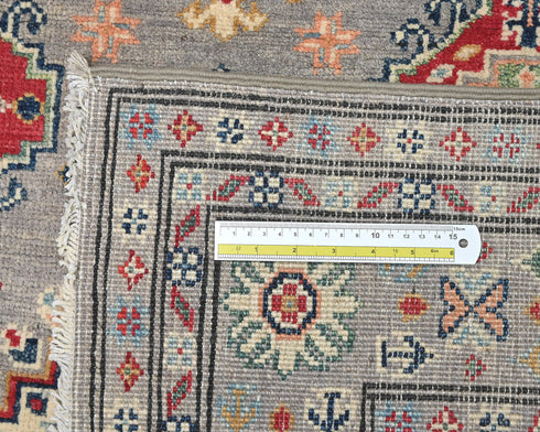 4x6 Gray Kuba Afghan Hand Knotted Wool Area Rug