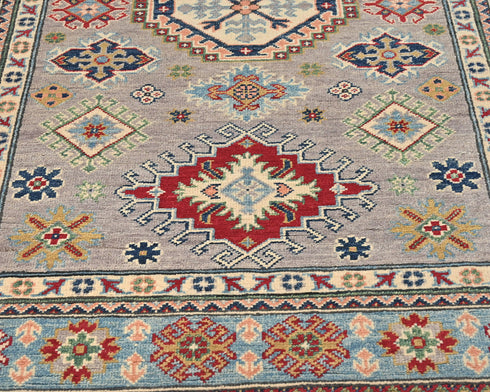 4x6 Gray Kuba Afghan Hand Knotted Wool Area Rug