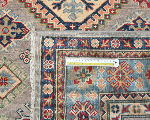 4x6 Gray Kuba Afghan Hand Knotted Wool Area Rug