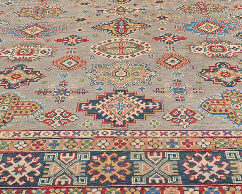 8x10 Brown Gray Kuba Afghan Hand Knotted Wool Area Rug