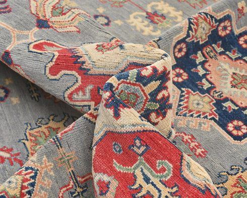 8x10 Gray Kuba Afghan Hand Knotted Wool Area Rug