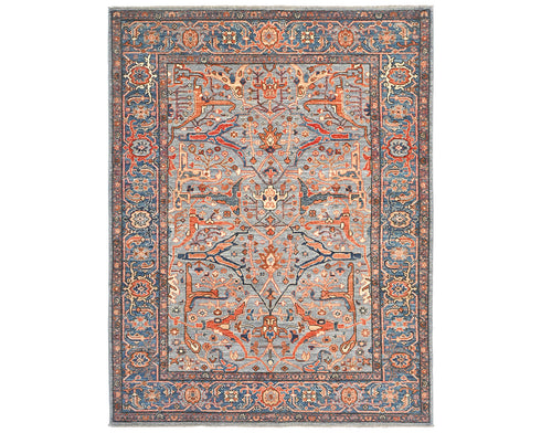 5x7 Gray Blue Aryana Afghan Hand Knotted Veg Dye Wool Area Rug
