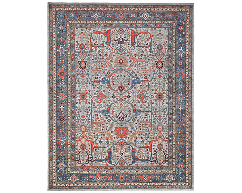 Alfombra afgana Aryana de lana teñida con vegetales, anudada a mano, de 9 x 12 pulgadas, color gris y azul