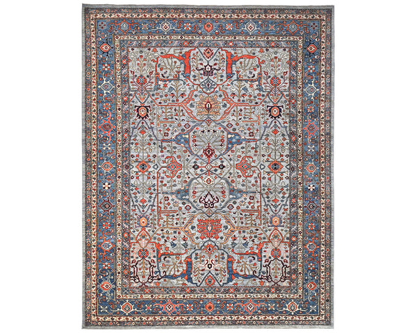 Alfombra afgana Aryana de lana teñida con vegetales, anudada a mano, de 9 x 12 pulgadas, color gris y azul