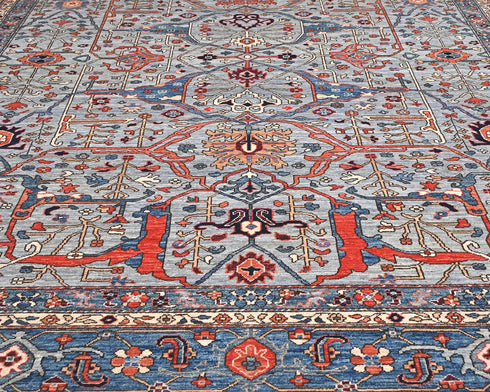 Alfombra afgana Aryana de lana teñida con vegetales, anudada a mano, de 9 x 12 pulgadas, color gris y azul