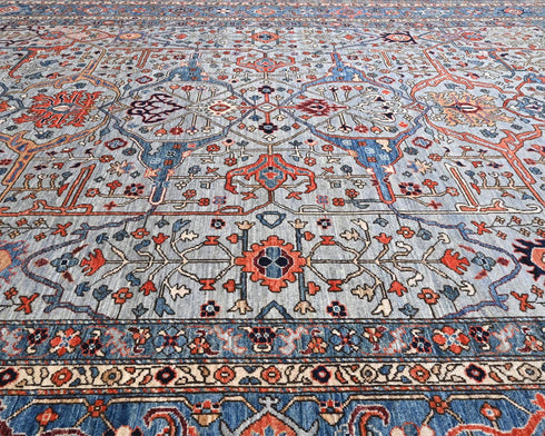 Alfombra afgana Aryana de lana teñida con vegetales, anudada a mano, de 9 x 12 pulgadas, color gris y azul