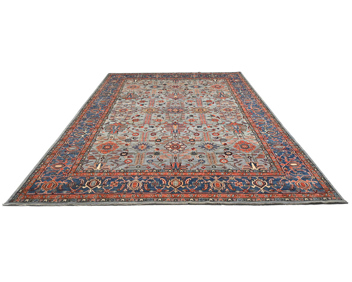 9x12 Gray Aryana Afghan Hand Knotted Veg Dye Wool Area Rug