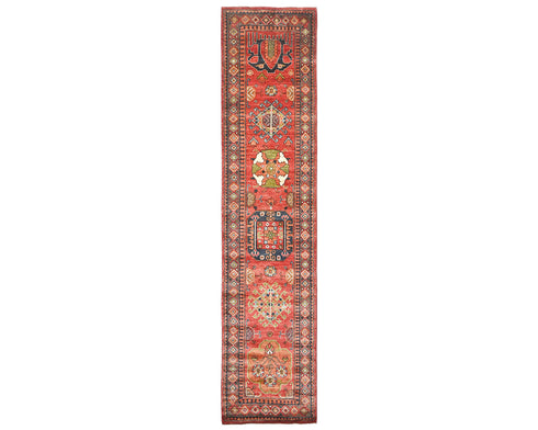 13 Ft Rusty Red Ersari Afghan Hand Knotted Veg Dye Wool Runner Rug