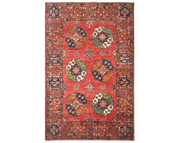 4x6 Red Ersari Afghan Hand Knotted Veg Dye Wool Area Rug