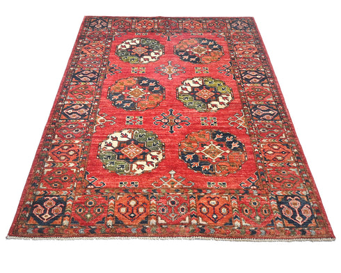 4x6 Red Ersari Afghan Hand Knotted Veg Dye Wool Area Rug