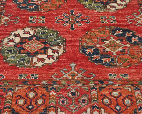4x6 Red Ersari Afghan Hand Knotted Veg Dye Wool Area Rug