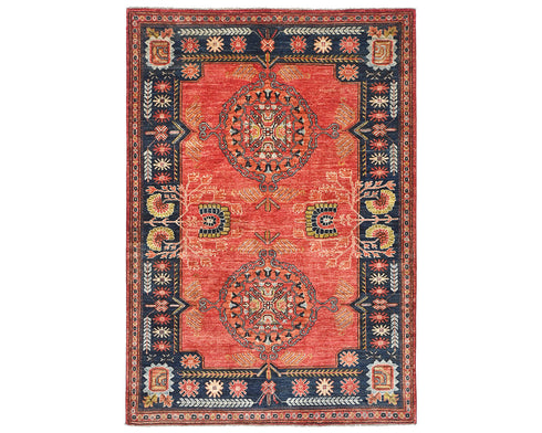 5x7 Red Blue Ersari Afghan Hand Knotted Veg Dye Wool Area Rug