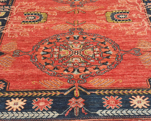 5x7 Red Blue Ersari Afghan Hand Knotted Veg Dye Wool Area Rug