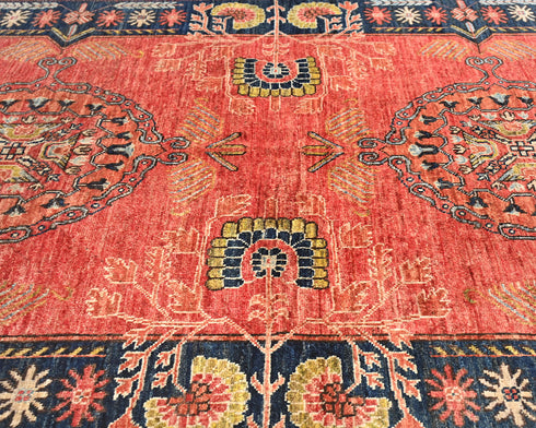 5x7 Red Blue Ersari Afghan Hand Knotted Veg Dye Wool Area Rug