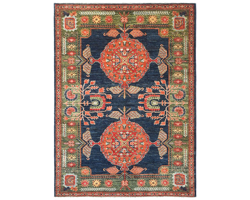 Alfombra afgana Ersari de lana teñida con vegetales, anudada a mano, de 5 x 7 pulgadas, color azul y verde